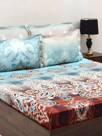 BOMBAY DYEING Ethnicity Turquoise Blue Printed Cotton 300TC King Bedsheet Set 2.74 x 2.74m
