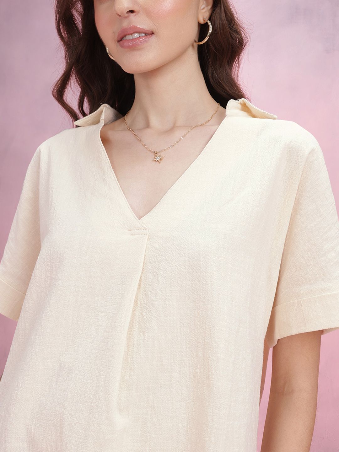 DressBerry Extended Sleeves Cotton High Low Top