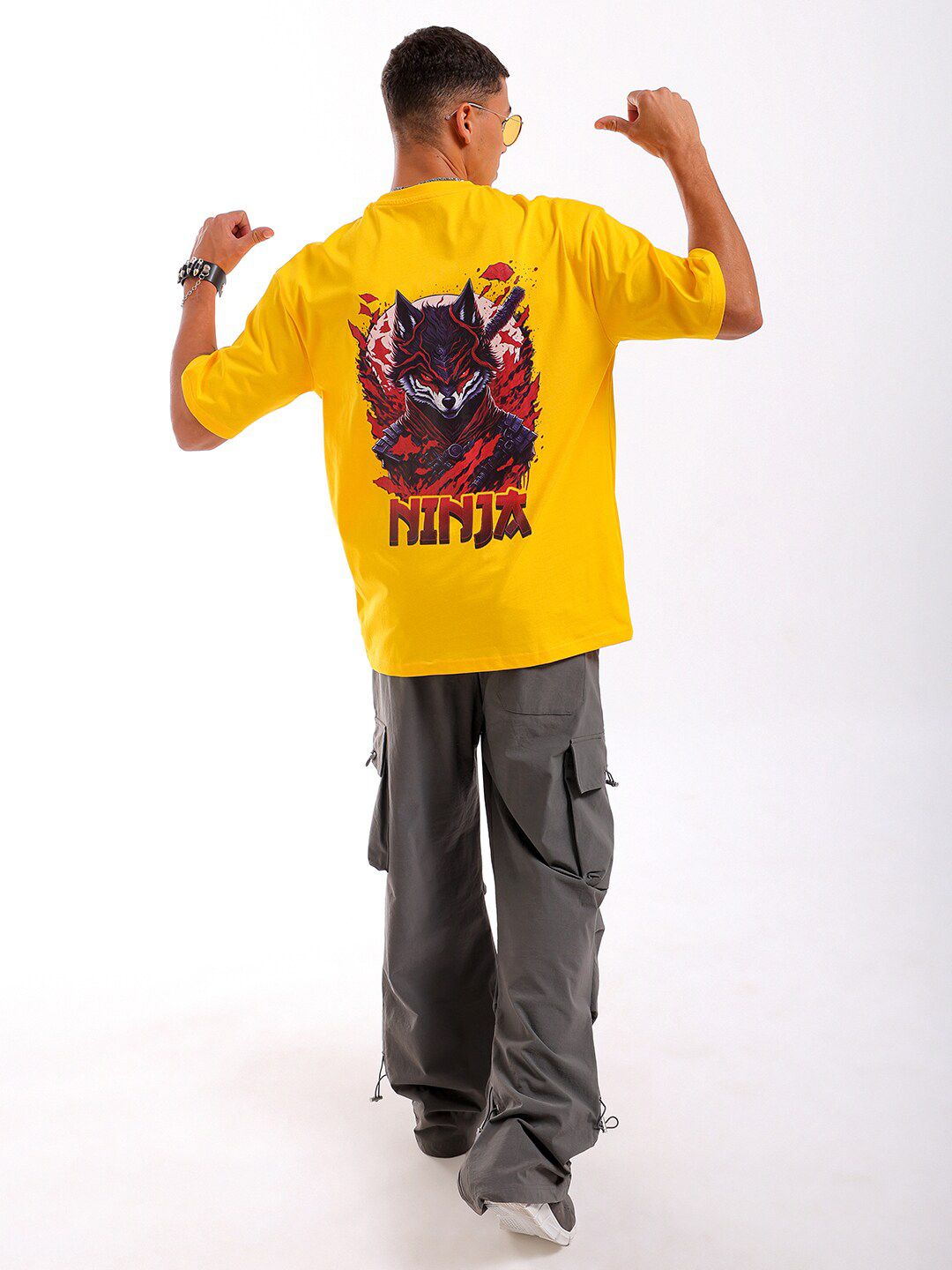 The Indian Garage Co Men Back Printed Round Neck Boxy Oversized T-shirt