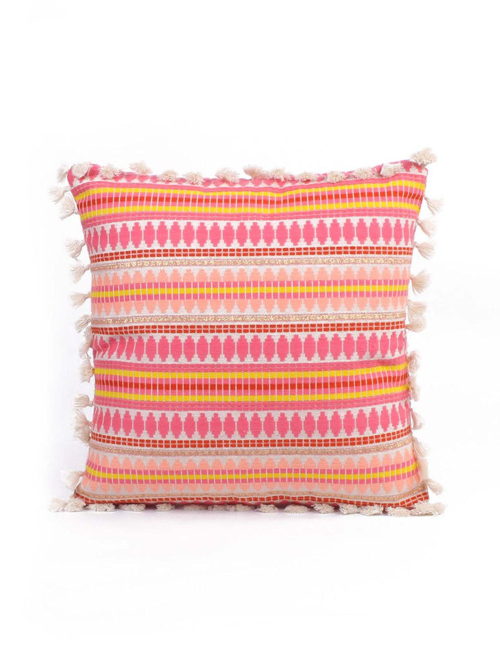 STITCHNEST Fuchsia & White 2 Pieces Ethnic Motifs Woollen Square Cushion Covers