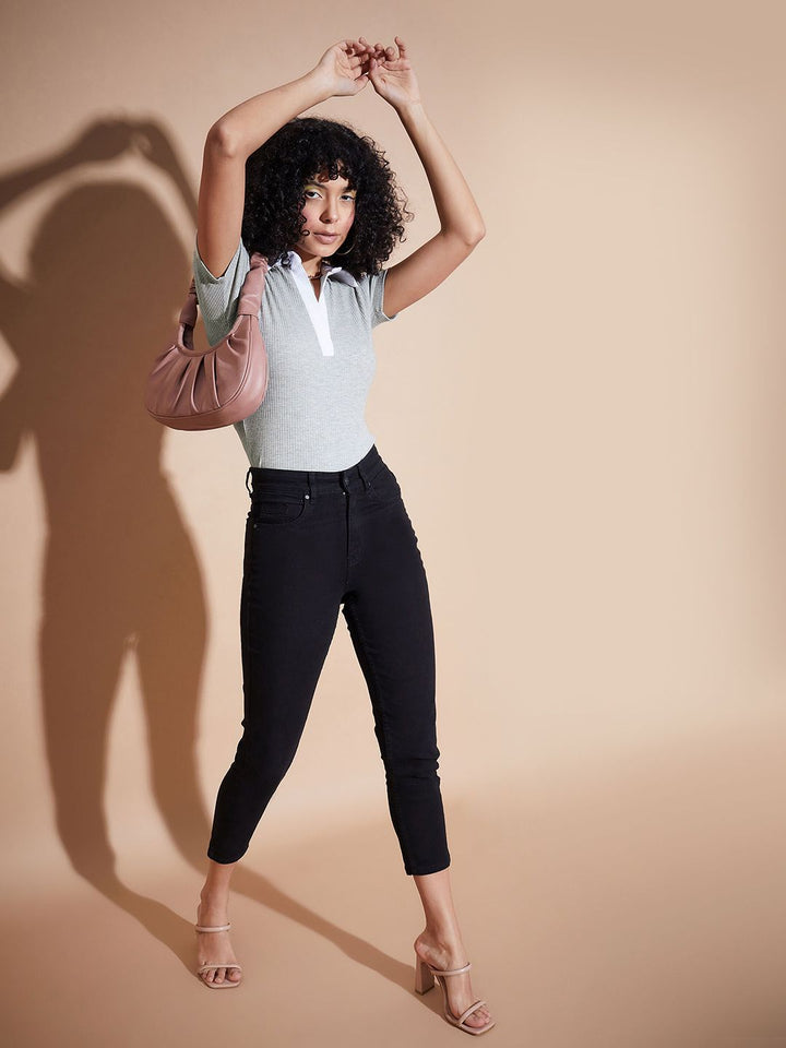 SASSAFRAS BASICS Shirt Collar Ribbed Fitted Top