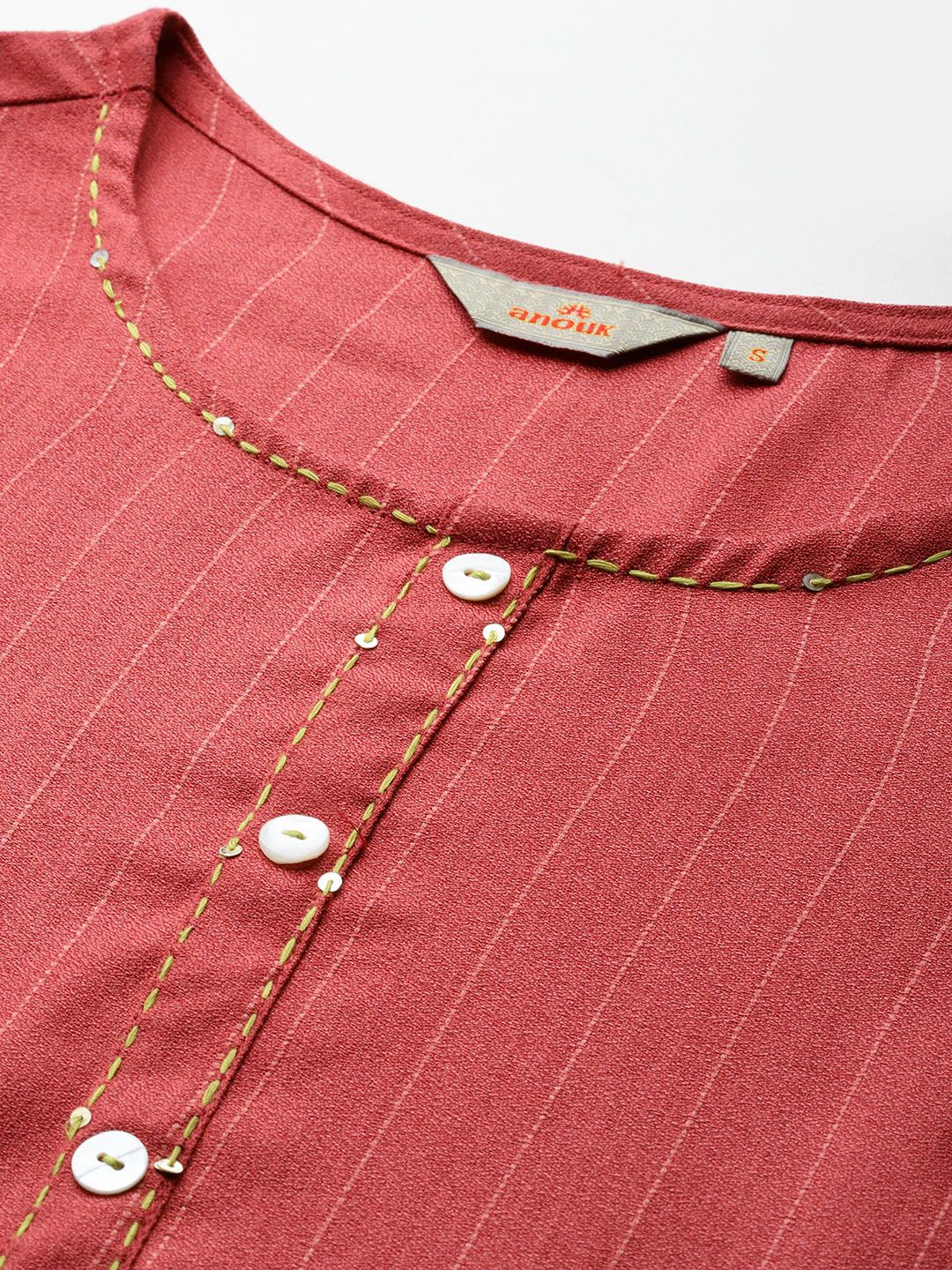 Anouk Striped Sequined Straight Kurta