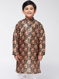 SOJANYA Boys Black Floral Printed Straight Kurta