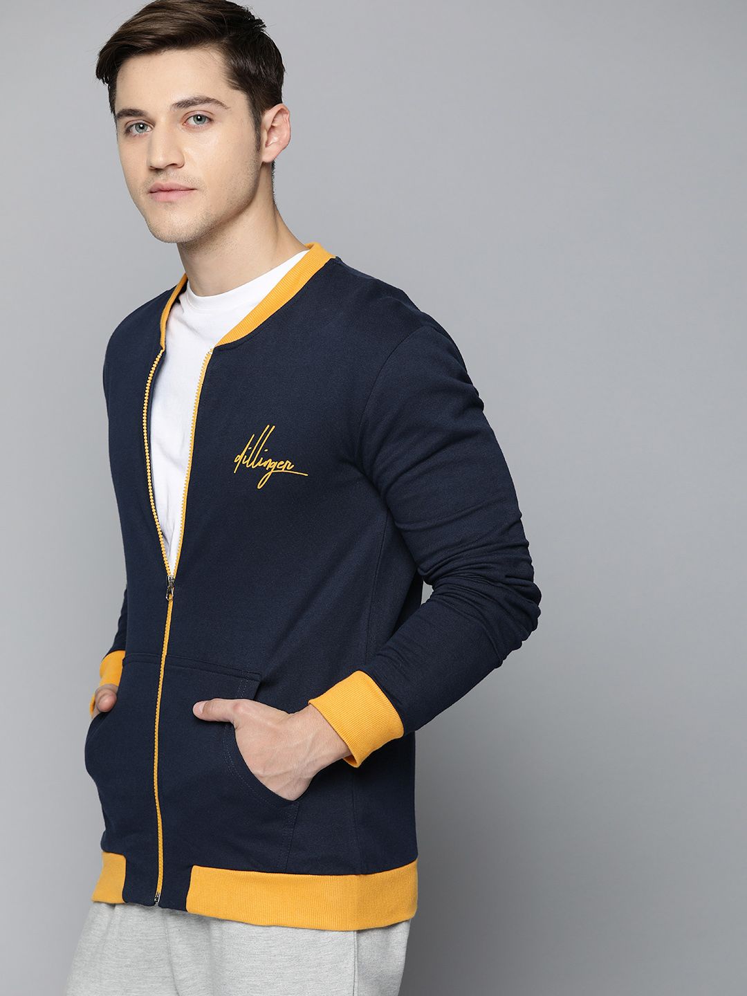 DILLINGER Men Navy Solid Bomber Jacket