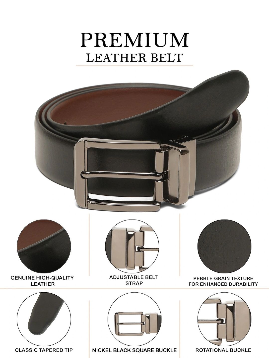 Teakwood Leathers Men Textured Leather Reversible Belt