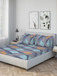 Myntra Elegant Homes Blue Geometric 300 TC Bedsheet with 2 Pillow Covers