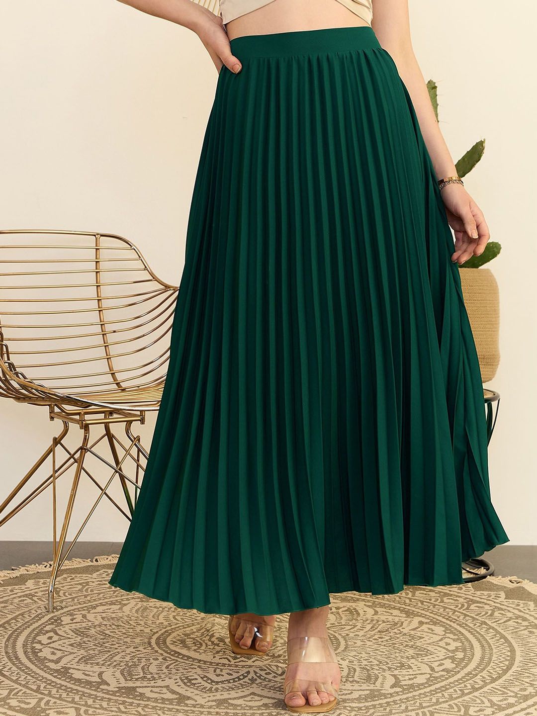 Berrylush Women High Rise Accordion Pleated Midi A-line Skirts