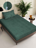 KLOTTHE Green Solid Fitted 300 TC Woolen Single Bedsheet with 1 Pillow Cover