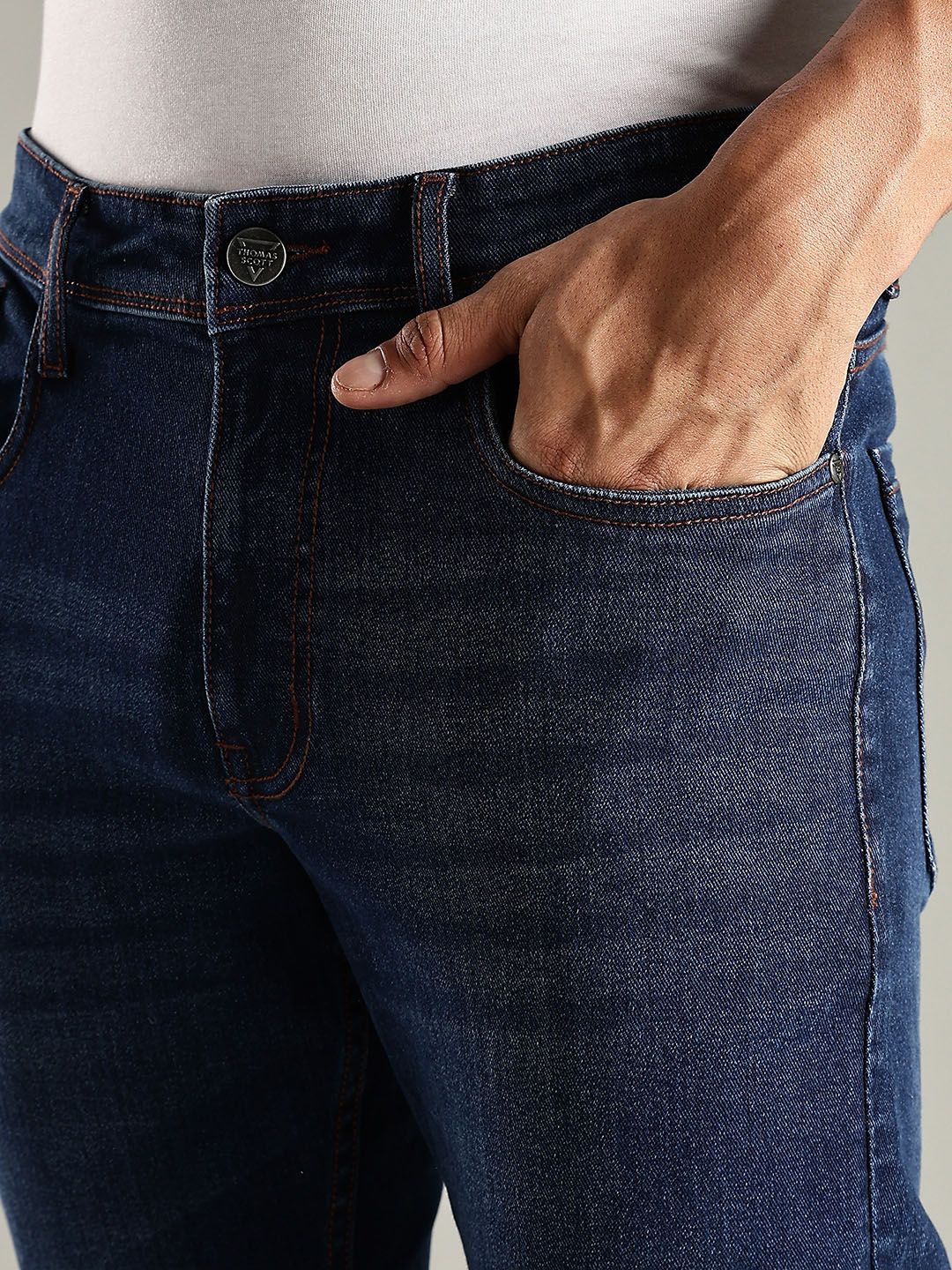 Thomas Scott Men Original Slim Fit Mid-Rise Light Fade Stretchable Jeans