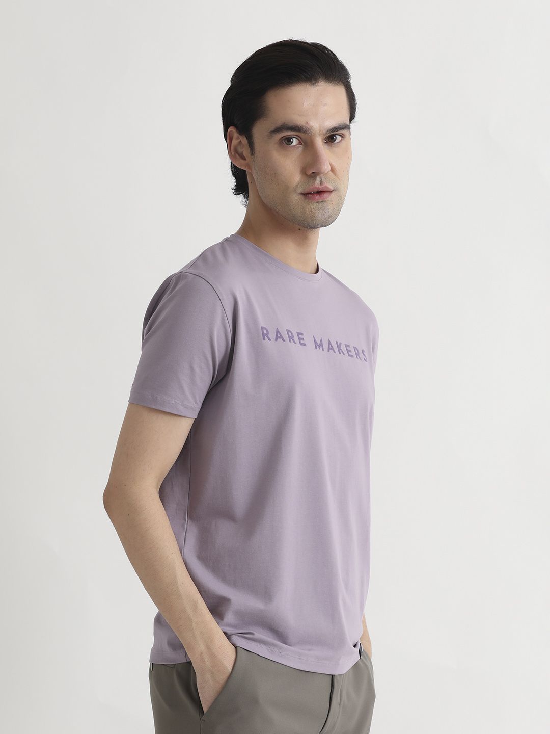 RARE RABBIT Men Burke Typography Printed Slim Fit Cotton T-Shirt