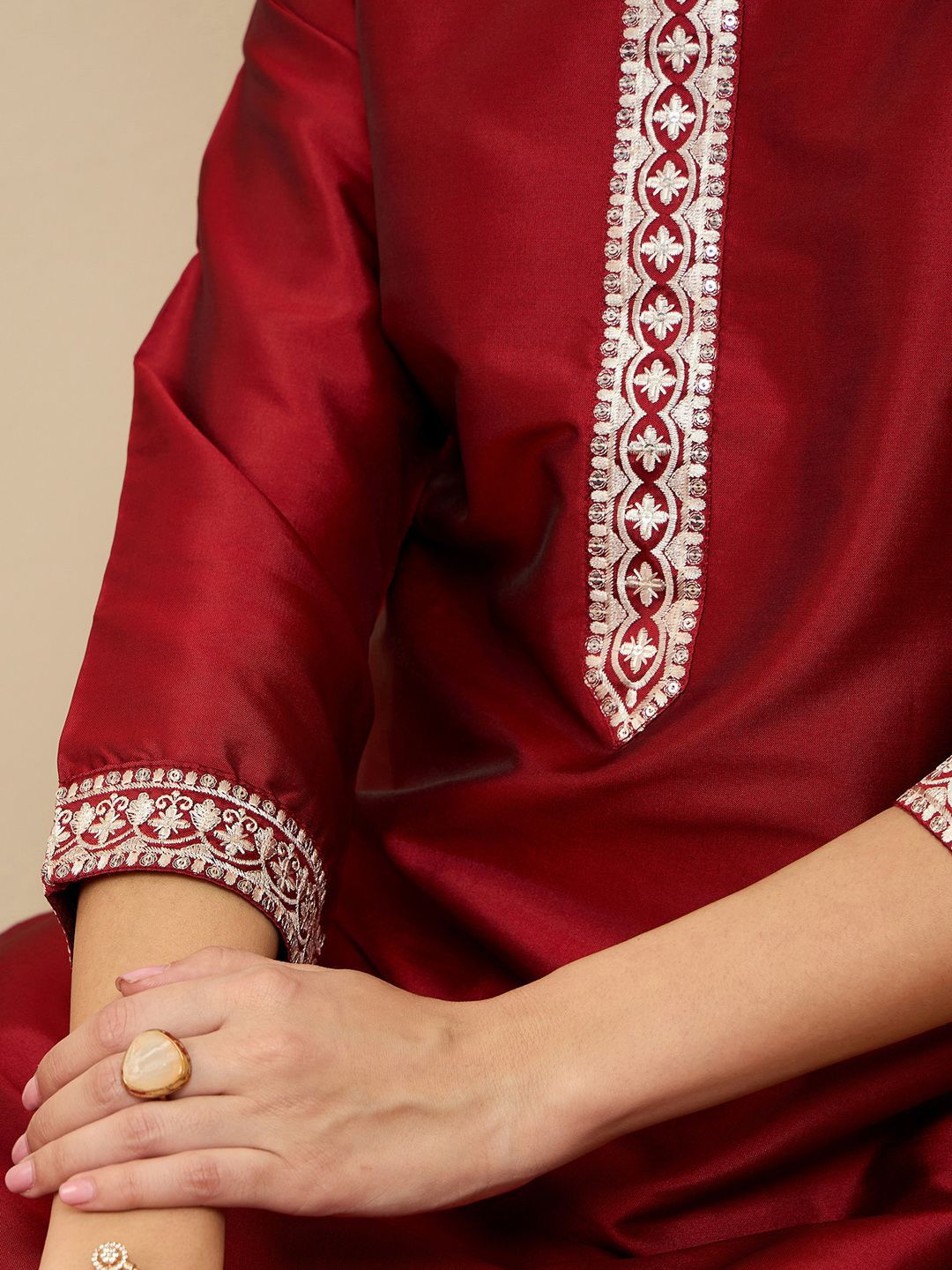 Indo Era Straight Sequinned Kurta with Trousers & Dupatta