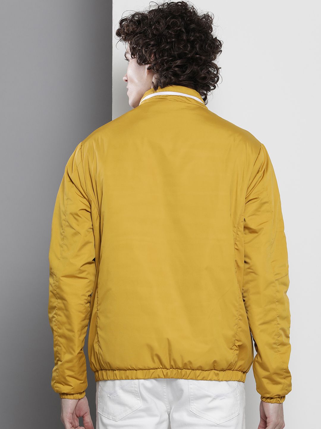 The Indian Garage Co Men Mustard Yellow Solid Bomber Jacket