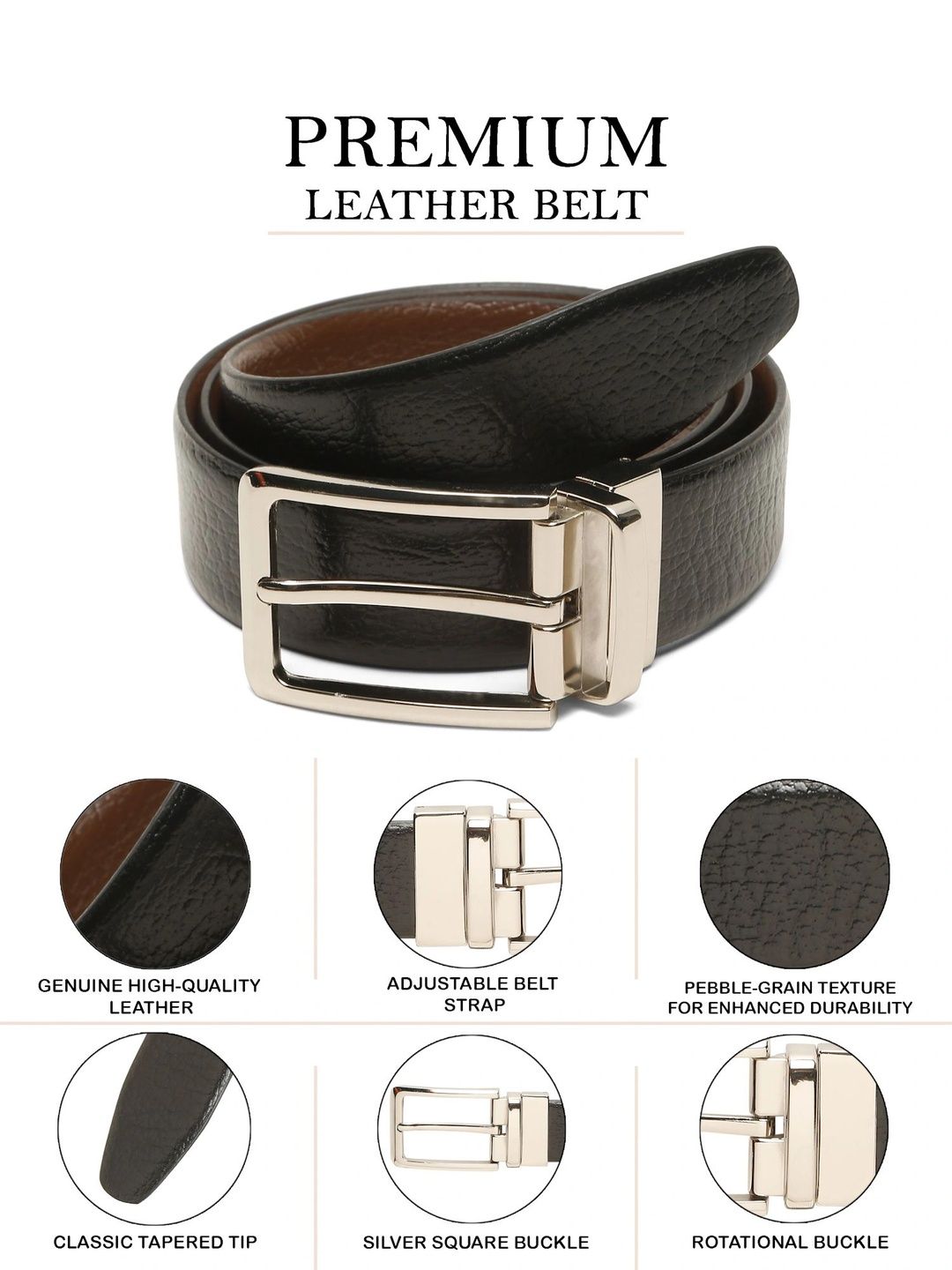 Teakwood Leathers Men Textured Leather Reversible Belt