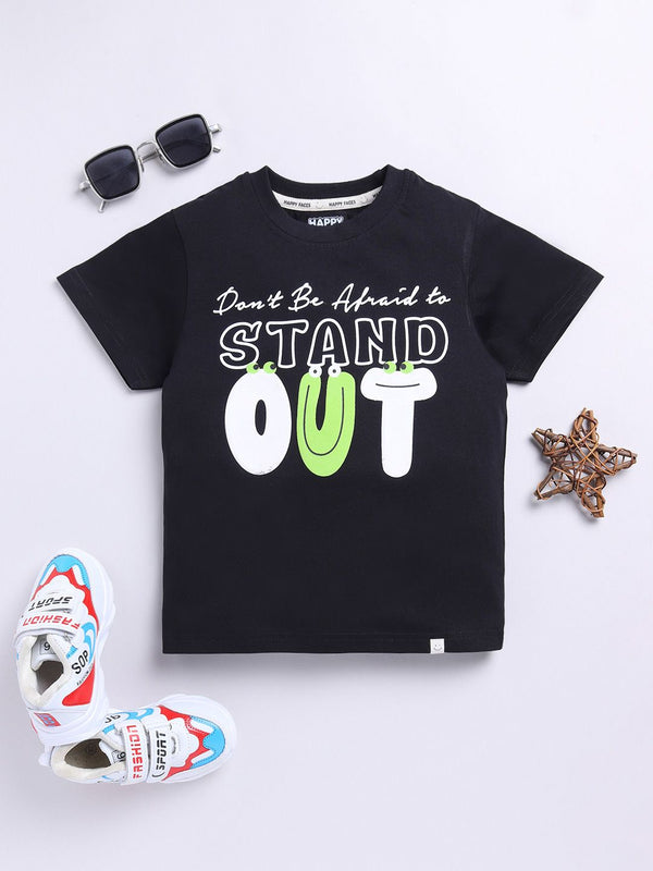 Happy Faces Boys Pure Cotton Typography Printed T-shirt