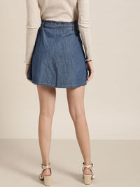 all about you Blue Pure Cotton Denim A-Line Skirt with Belt