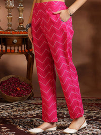 Libas Women Bandhani Dyed Round Neck Kurta with Trousers & Dupatta