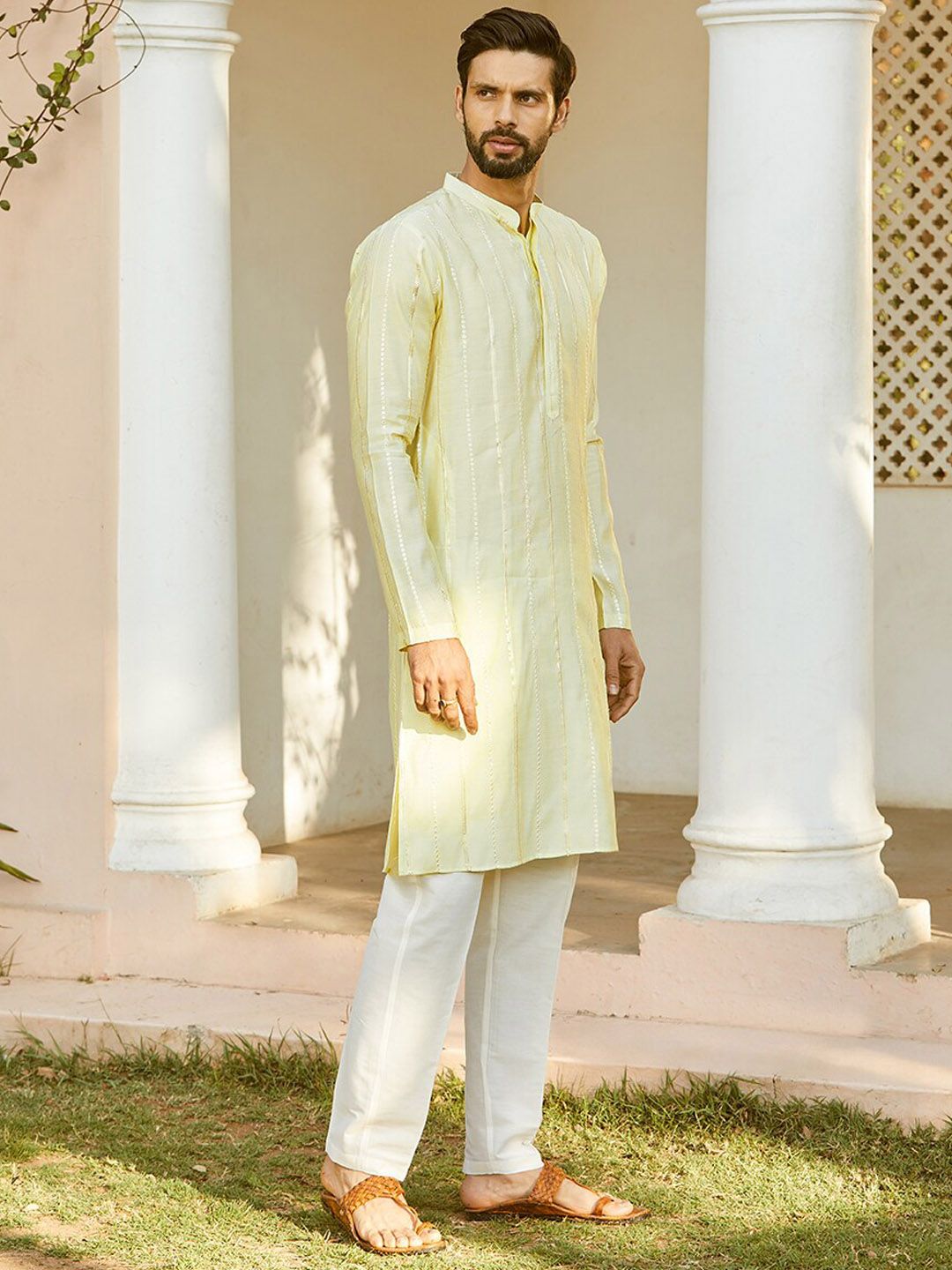 See Designs Printed Mandarin Collar Chanderi Silk Kurta
