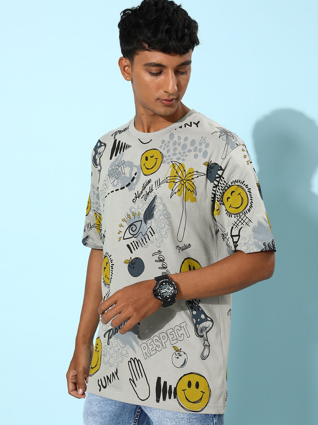Difference of Opinion Men Printed Pure Cotton Oversize T-shirt