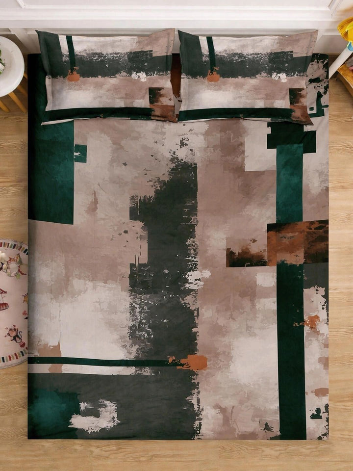 Moda Rapido X KLOTTHE Brown & Grey Geometric 400 TC King Bedsheet with 2 Pillow Covers