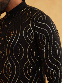 SOJANYA Ethnic Motifs Embroidered Regular Sequinned Pure Cotton Kurta with Churidar