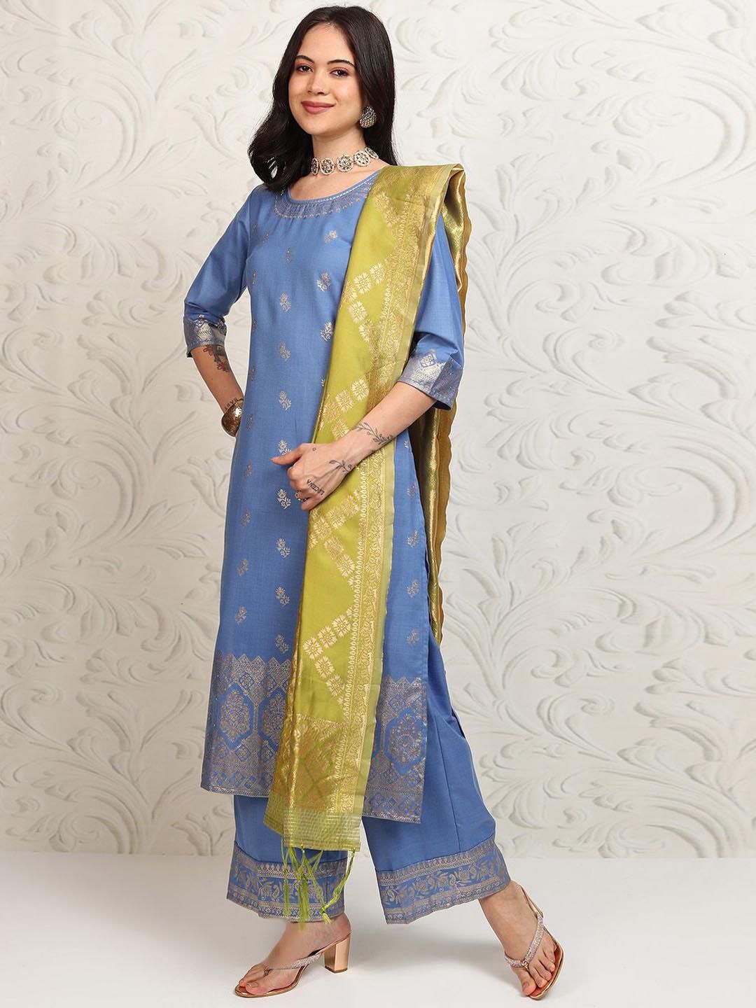 Vishudh Women Ethnic Motifs Regular Kurta with Palazzos & With Dupatta
