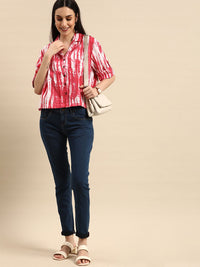 Anouk Pink Tie and Dye Print Roll-Up Sleeves Top