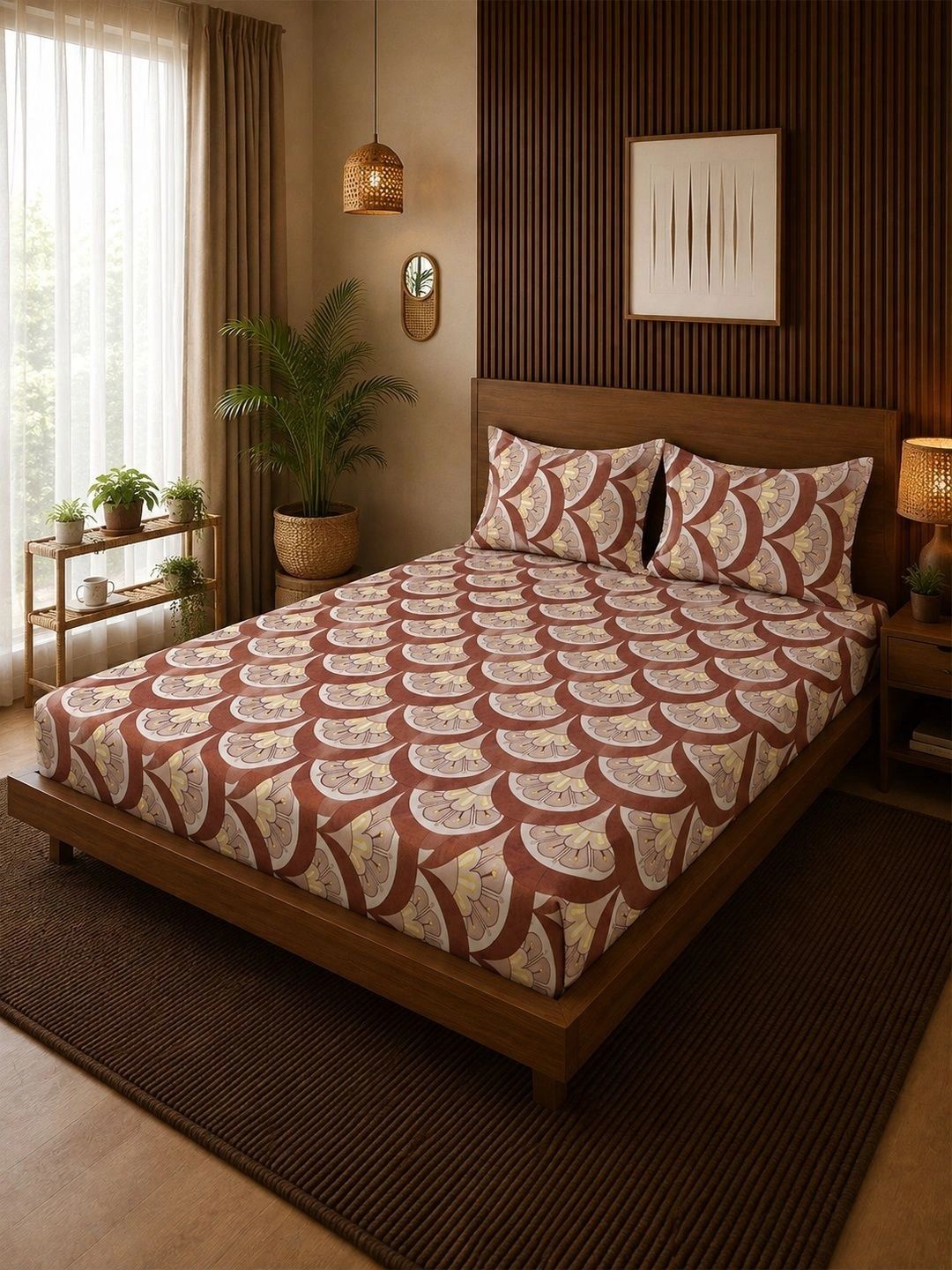 Moda Rapido X KLOTTHE Coklat Floral 300 TC Cadar King dengan 2 Sarung Bantal