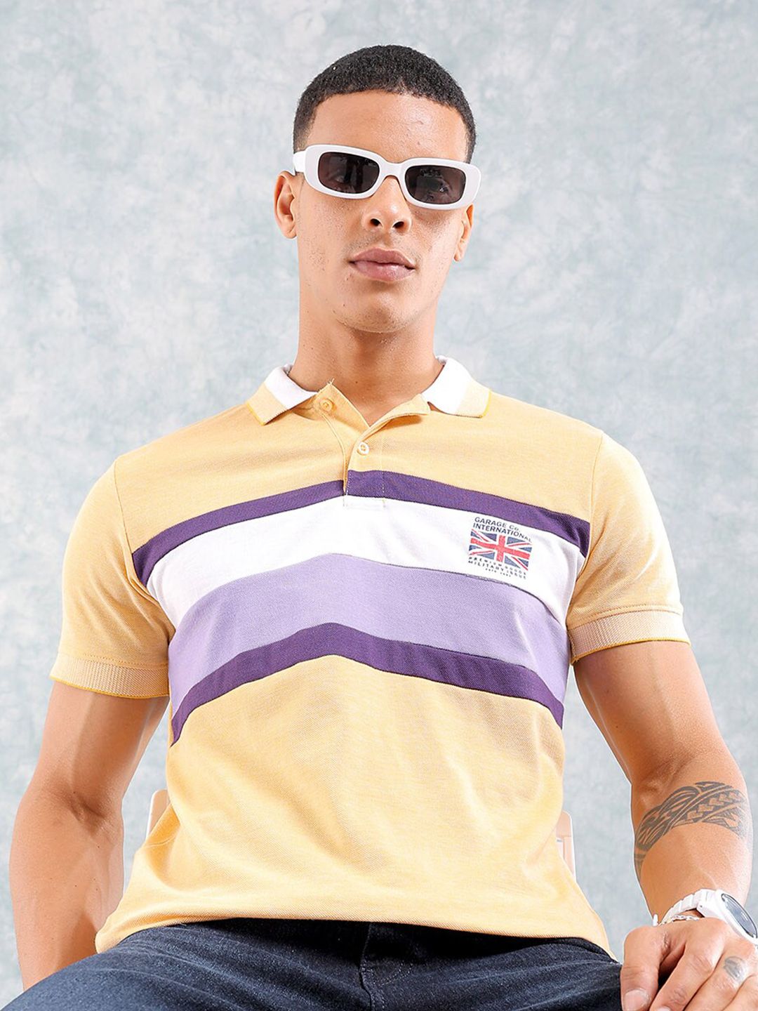 The Indian Garage Co Striped Polo Collar Slim Fit T-shirt