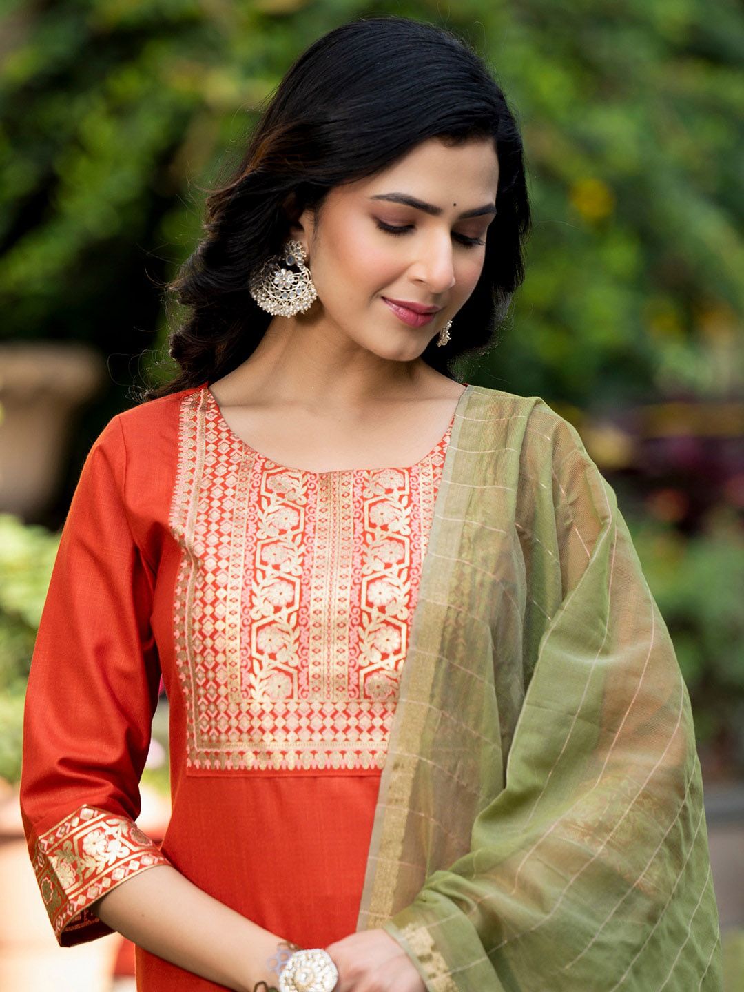 Vishudh Ethnic Motifs Yoke Design Regular Thread Work Kurta with Palazzo & Dupatta