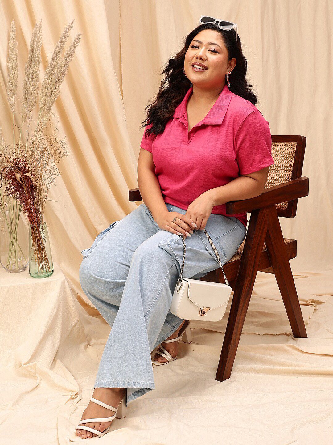 CURVY STREET Plus Size Striped Polo Collar Regular T-shirt
