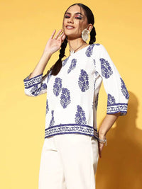 Berrylush Classic White Ethnic Motifs Indie Gal Top