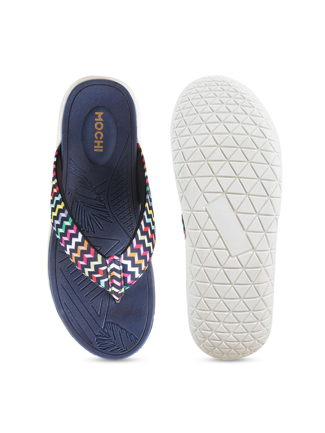 Mochi Women Blue Printed Open Toe Flats