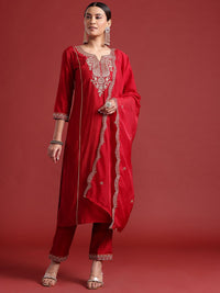 Indo Era Ethnic Motifs Yoke Design Zari Panelled Liva Kurta With Trousers & Dupatta