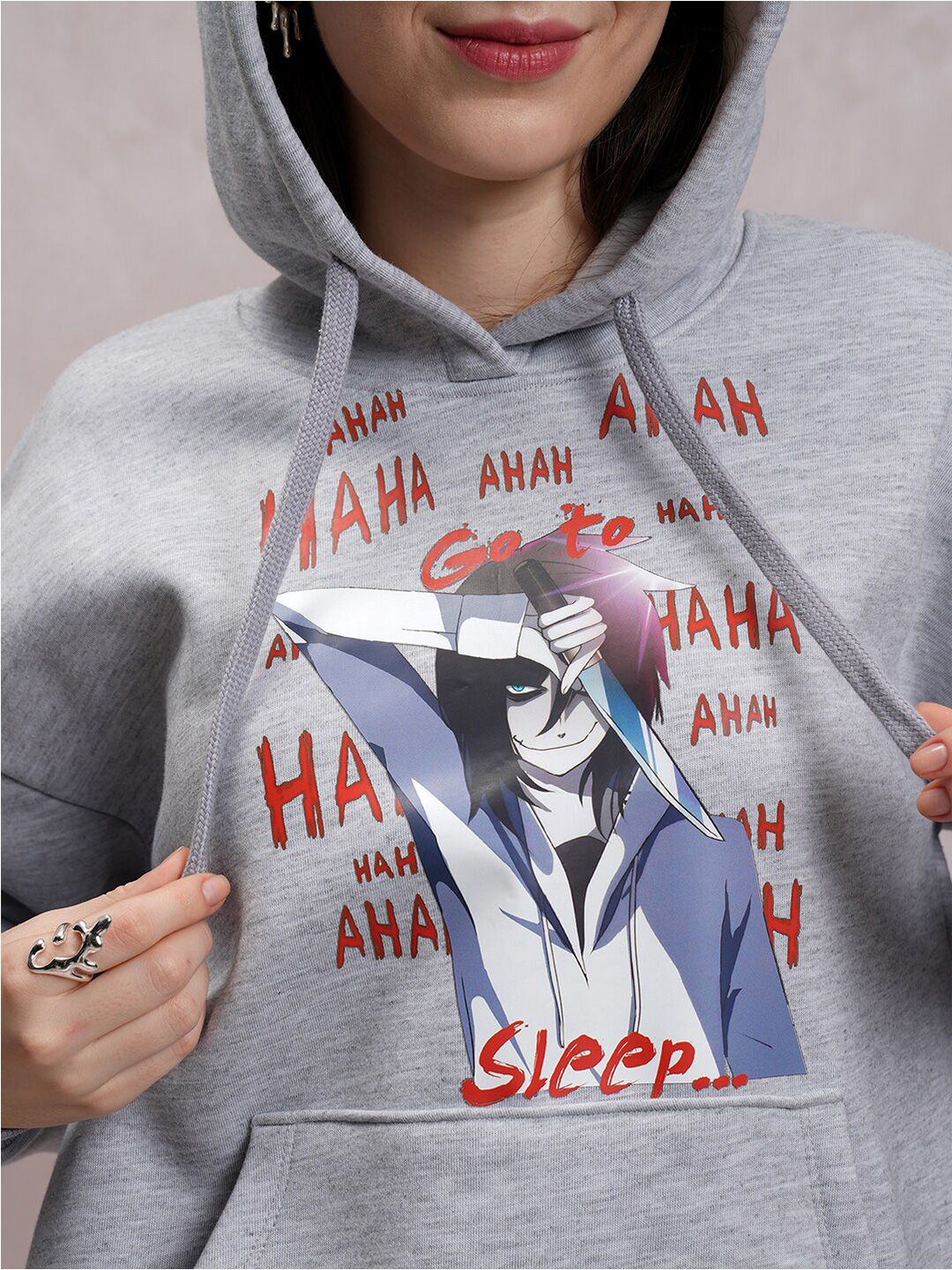 Tokyo Talkies Graphic Printed Hooded Oversized Pullover Sweatshirt
