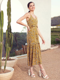 STREET 9 Floral Printed Ruflles Fit & Flare Midi Dress
