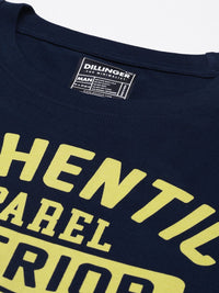 DILLINGER Men Navy Blue Typography Printed Pure Cotton Oversized  T-shirt