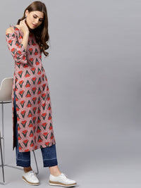 Gerua By Libas Women Mauve  Red Printed Cold Shoulder Straight Kurta