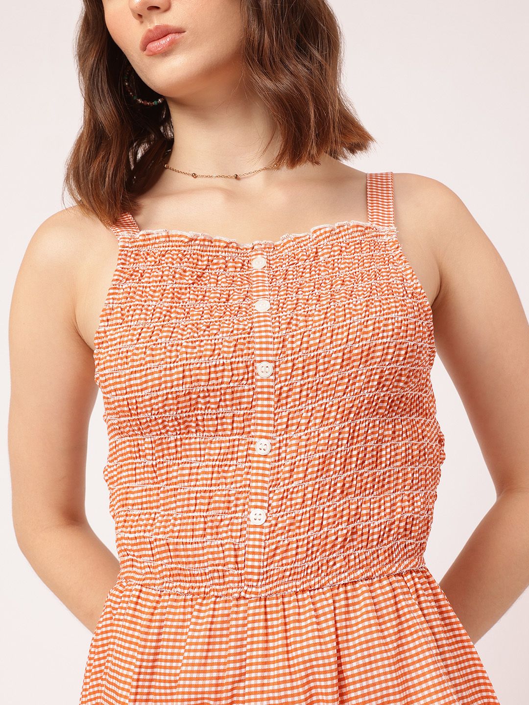 DressBerry Casual Getaway Gingham Checks Smocked Culotte Jumpsuit