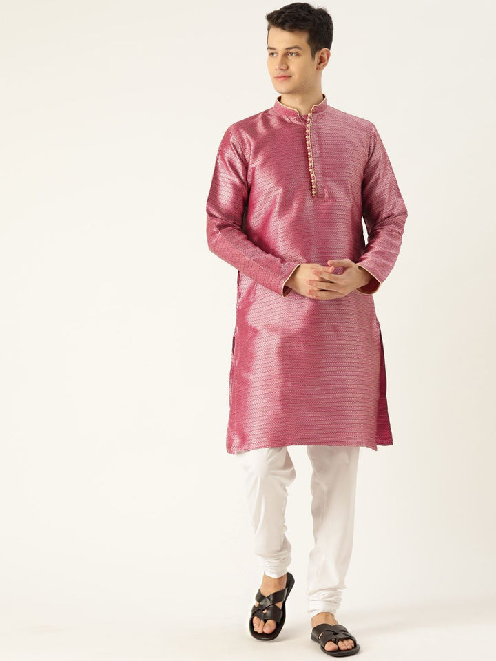SOJANYA Men Pink & Golden Woven Design Straight Kurta