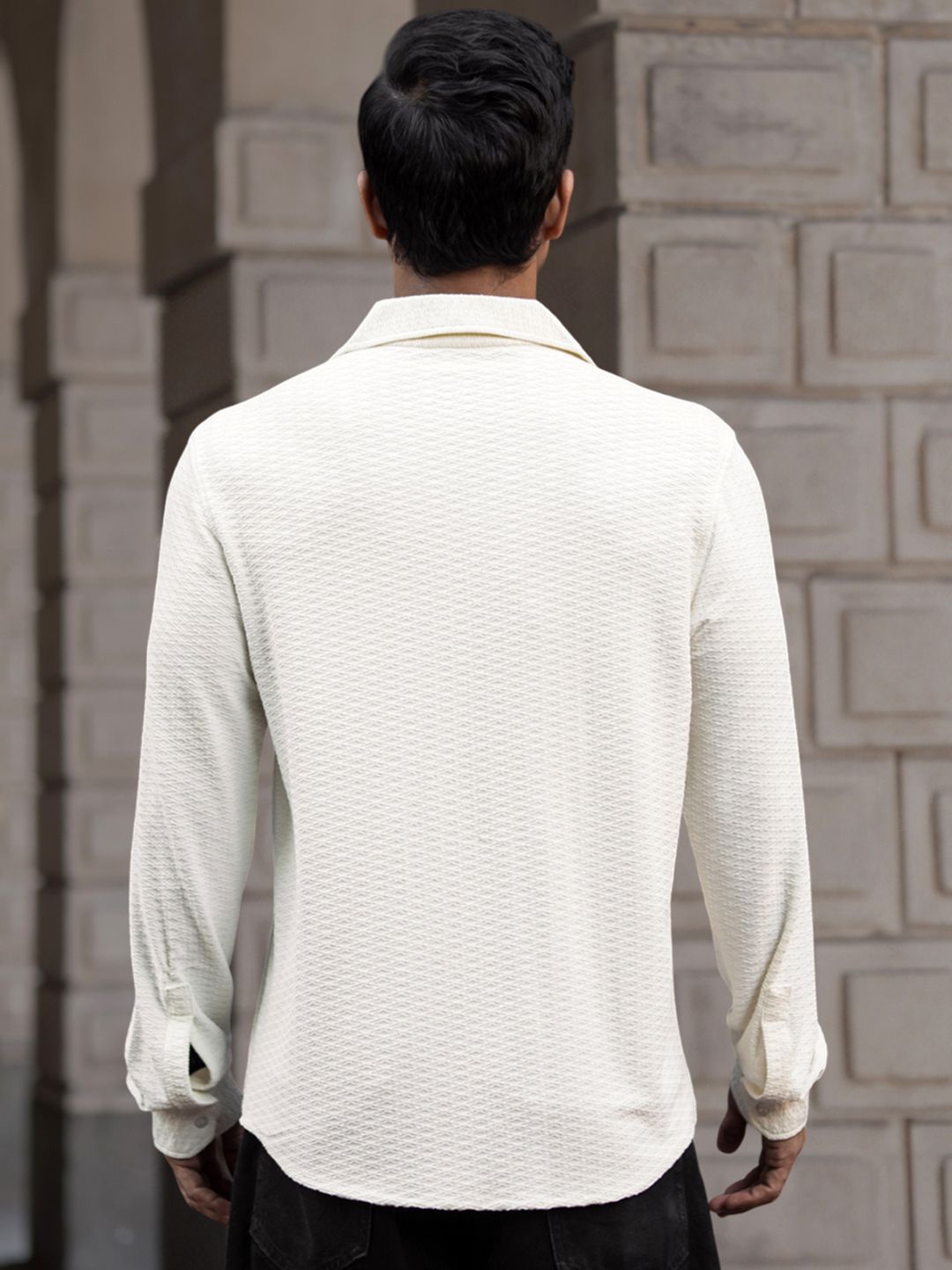 Powerlook Men Cuban Collar Textured Relaxed Fit Casual Shirt