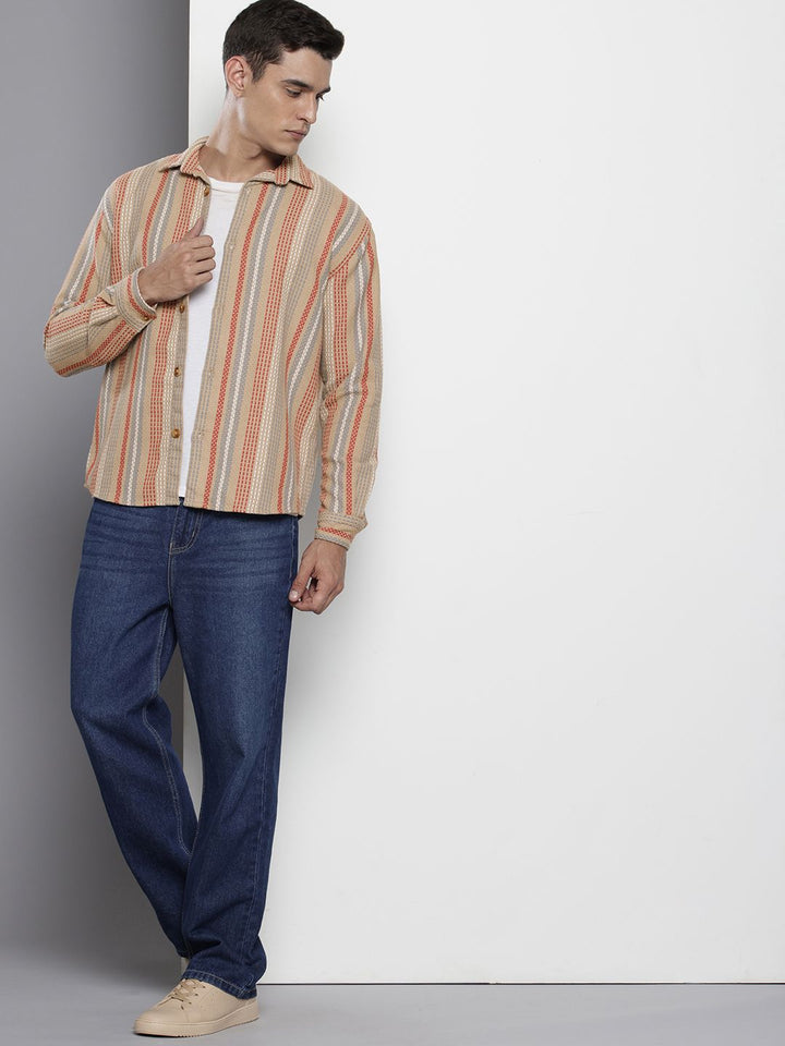 The Indian Garage Co Pure Cotton Striped Drop-Shoulder Sleeves Relaxed Casual Shirt