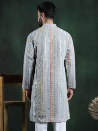 SOJANYA LUXE Striped Mandarin Collar sequinned mirror embroidered Georgette A-Line Kurta