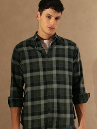 DENNISON Smart Tartan Checked Spread Collar Casual Shirt