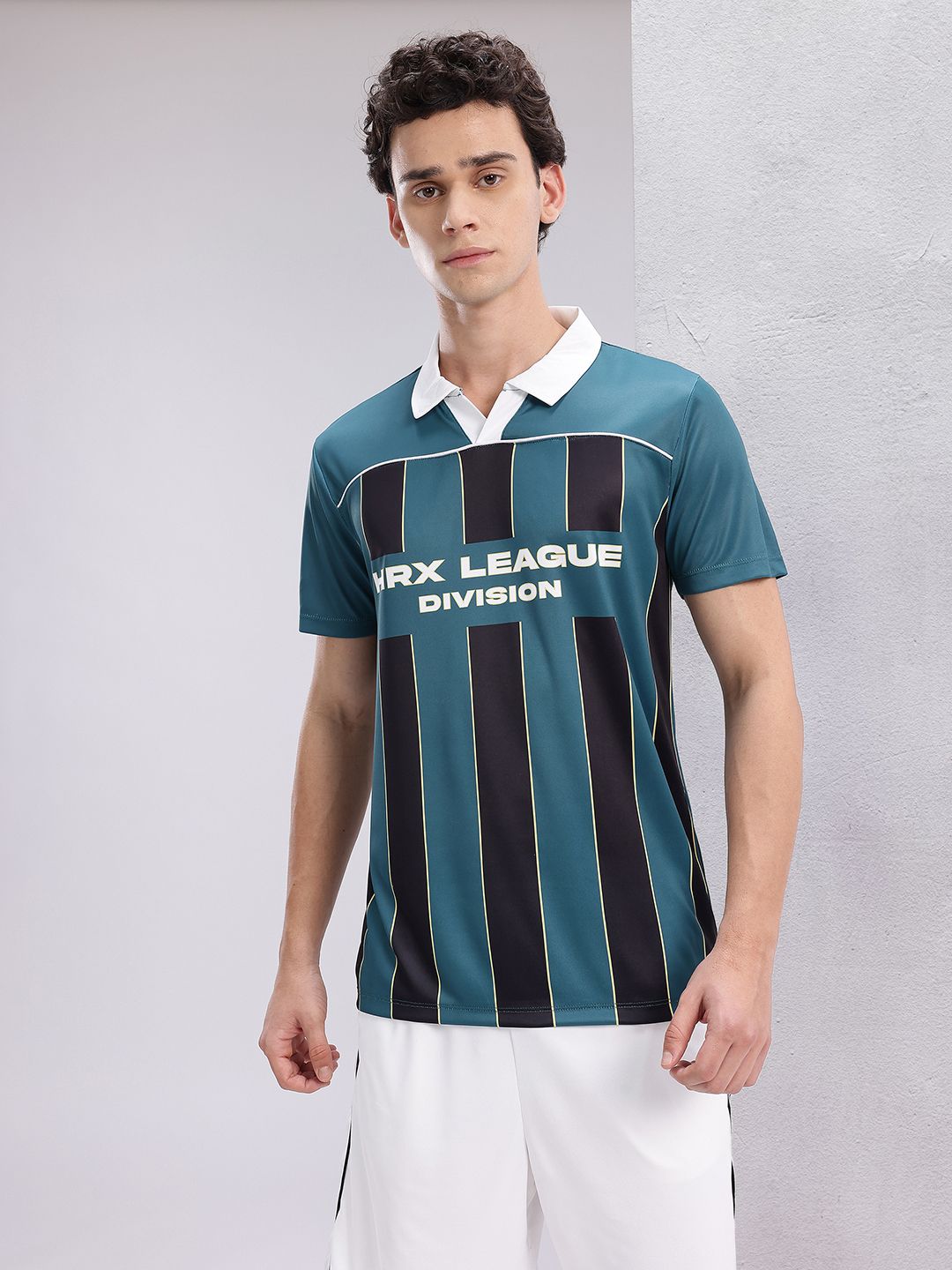 HRX by Hrithik Roshan Typography Printed Polo Collar Football T-shirt with Stripes