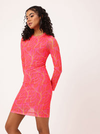DressBerry Graceful Vibrant Tropical Printed Soft Mesh Sheath Mini Dress