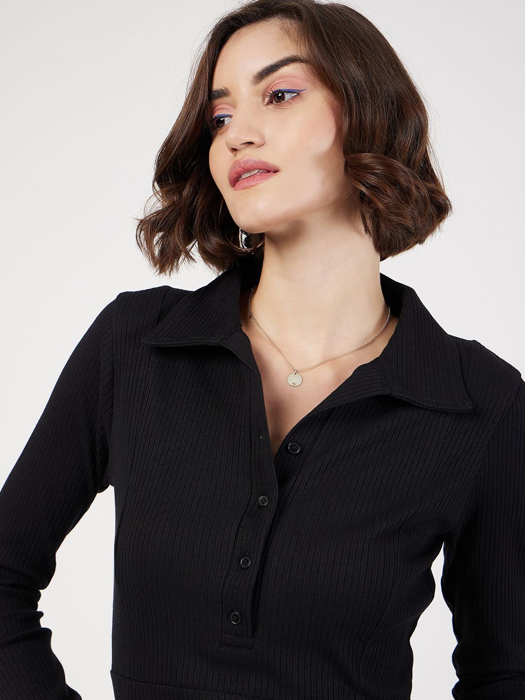 SASSAFRAS Shirt Collar A-Line Mini Dress