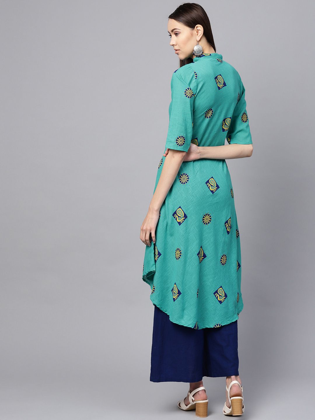 SOJANYA Women Sea Green & Yellow Printed A-Line Kurta