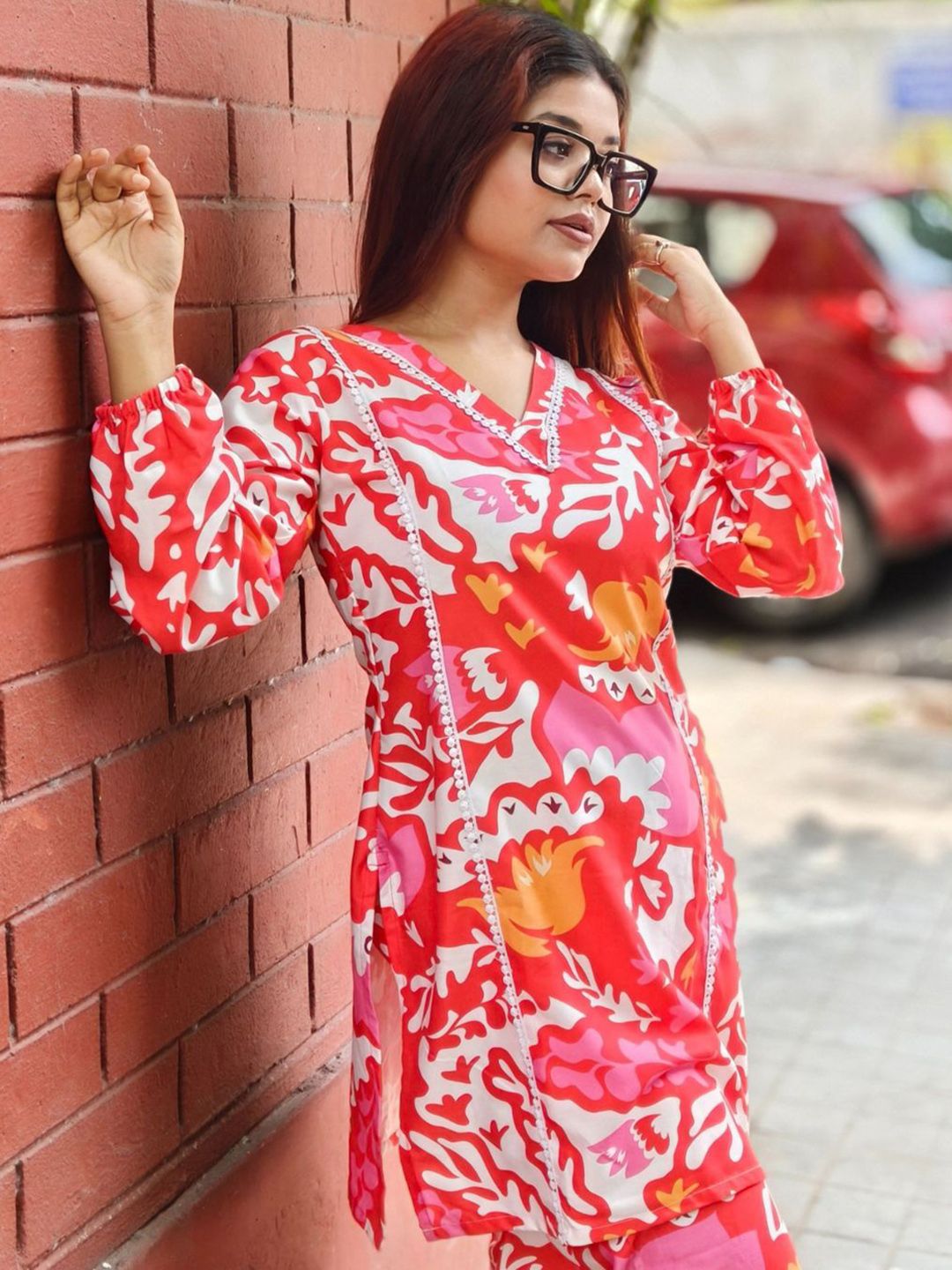 KALINI Printed V Neck Tunic With Palazzos Co-Ords