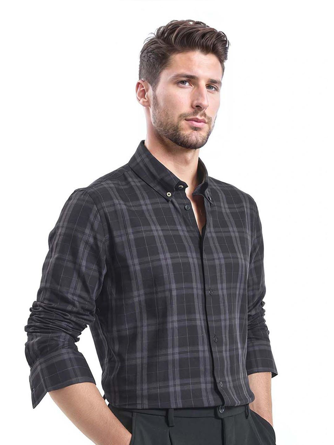 RARE RABBIT Men Comfort Button-Down Collar Tartan Checked Cotton Casual Shirt