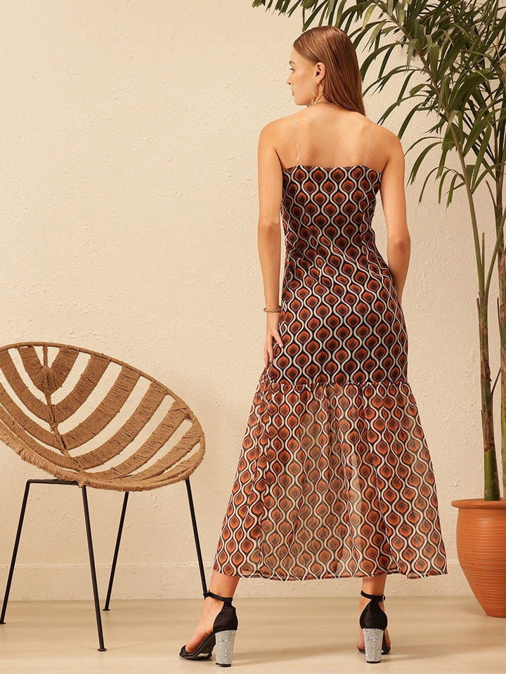 STREET 9 Ethnic Motifs Printed Off-Shoulder Georgette A-Line Midi Dress